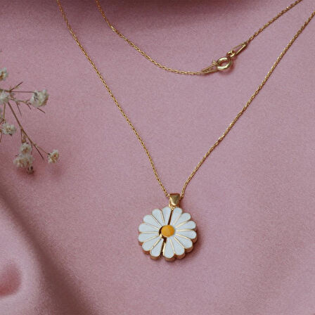 Kişiye Özel Papatya İsim Yazılabilir Gold Kaplama Gümüş Kolye