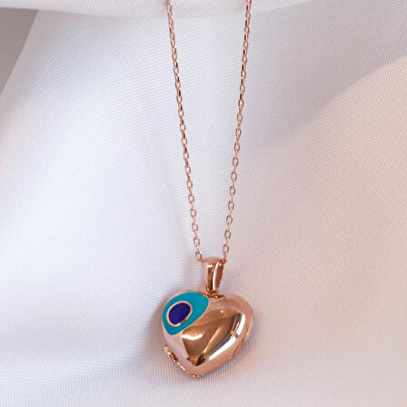 Rose Gold Kaplama Nazar Boncuklu Açılır Kapanır İsim Yazılabilen Gümüş Kolye