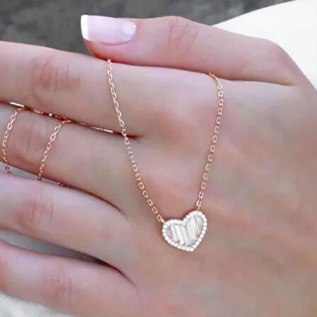 Baget Taşlı Kalp Gümüş Kolye