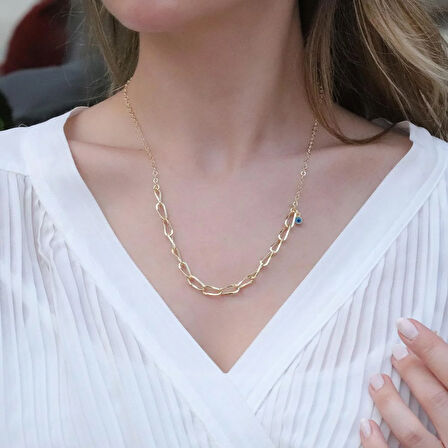 Burgu Model Tek Nazar Bocuklu Gold Kaplama Gümüş Hallow Kolye