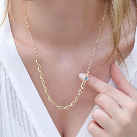 Burgu Model Tek Nazar Bocuklu Gold Kaplama Gümüş Hallow Kolye