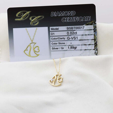 Pırlanta Taş Balık 0.02 CT Gold Micron Kaplama Gümüş Kolye