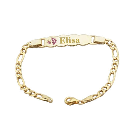 Pembe Zirkon Taşlı Bebek El Ayak İzi Gold Kaplama Gümüş Çocuk Bilekliği