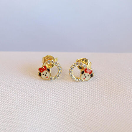 Zirkon Taşlı Gold Kaplama Mickey Mouse Çocuk Küpesi