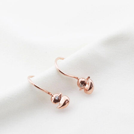 Ördek Figürlü Rose Gold Kaplama Zirkon Taşlı Çocuk Küpesi