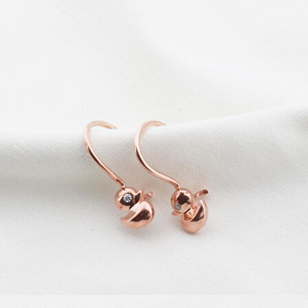 Ördek Figürlü Rose Gold Kaplama Zirkon Taşlı Çocuk Küpesi