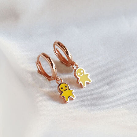 Gülen Yüz Halka Rose Gold Kaplama Gümüş Küpe