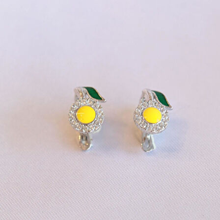 Mine İşli Sarı Papatya Zirkon Taşlı Gümüş Küpe