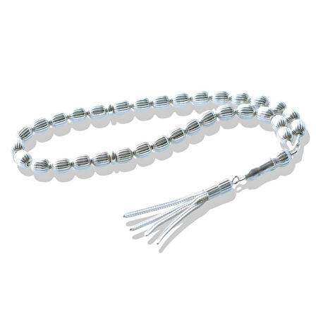 4 Püsküllü Çizgili Arpa Kesim 925 Ayar Gümüş Tesbih