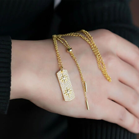 Asansör Zincir Kutup Yıldızı Plaka Gümüş Kolye