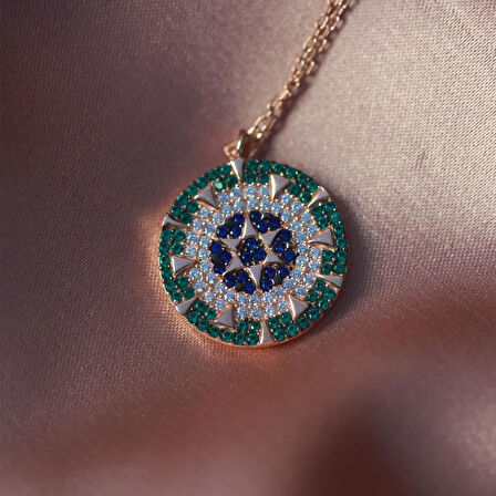 Renkli Zirkon Taşlı Yıldız Rose Gold Kaplama Gümüş Kolye