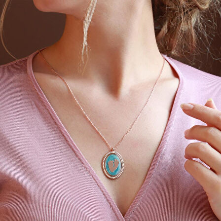 Bebek Ayak İzi Mine İşli Rose Gold Kaplama Gümüş Kolye