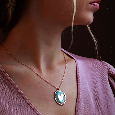 Bebek Ayak İzi Mine İşli Rose Gold Kaplama Gümüş Kolye