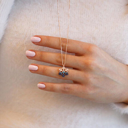 Kar Tanesi Zirkon Taşlı Rose Gold Kaplama Gümüş Kolye