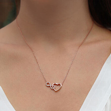 Kalp Sonsuzluk Rose Gold Kaplama Gümüş Kolye
