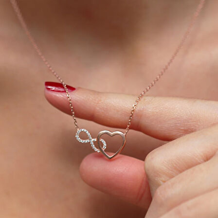 Kalp Sonsuzluk Rose Gold Kaplama Gümüş Kolye