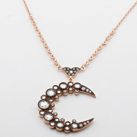 Elmas Montür Hilal Rose Gold Kaplama Gümüş Kolye
