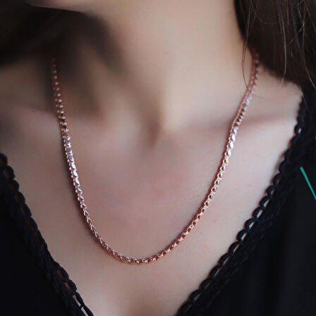 Rose Gold Kaplama 925 Ayar Gümüş Köstek Zincir