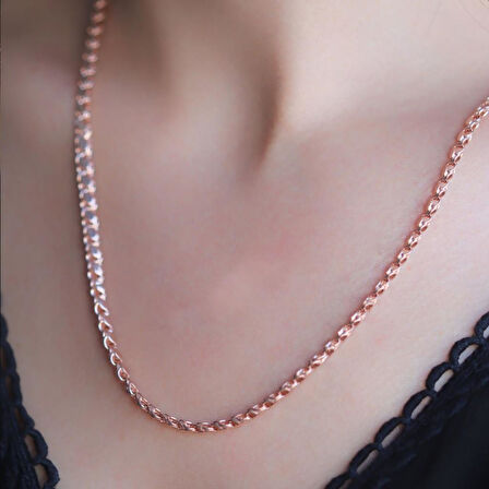 Rose Gold Kaplama 925 Ayar Gümüş Köstek Zincir