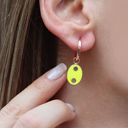 Mine İşli Neon Sarı Rose Gold Kaplama Gümüş Düğme Küpe