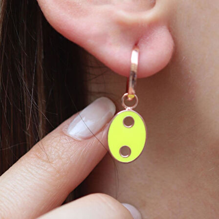 Mine İşli Neon Sarı Rose Gold Kaplama Gümüş Düğme Küpe