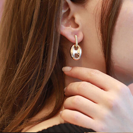 Zirkon Taşlı Rose Gold Metalik Düğme Gümüş Küpe