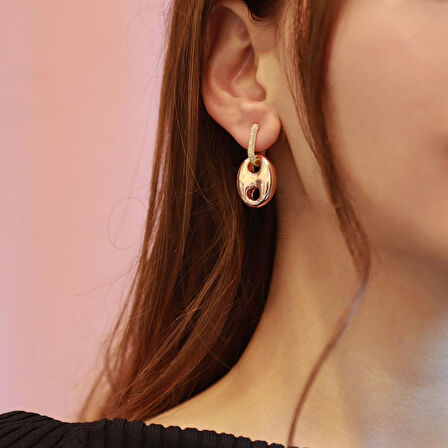 Zirkon Taşlı Rose Gold Metalik Düğme Gümüş Küpe