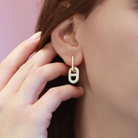 Zirkon Taşlı Gold Kaplama Düğme Gümüş Küpe