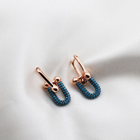 Turkuaz Taşlı Tif Model Rose Gold Kaplama Gümüş Küpe