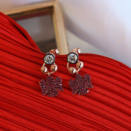 Fuşya Zirkon Taşlı Mini Melek Figürlü Rose Gold Kaplama Gümüş Küpe