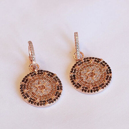 Zirkon Taşlı Apm Monaco Modeli Klasik Desen Rose Gold Gümüş Küpe