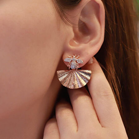 Arı Rose Gold Kaplama Gümüş Küpe