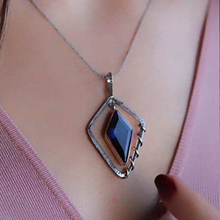 Safir Taşlı Gümüş Otantik Tasarım Kolye