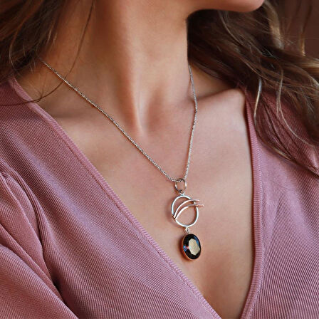 Mistik Topaz Taşlı El İşi Otantık 925 Ayar Gümüş Kolye