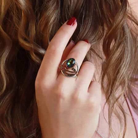 Mistik Topaz Taşlı El İşi Otantık 925 Ayar Gümüş Yüzük