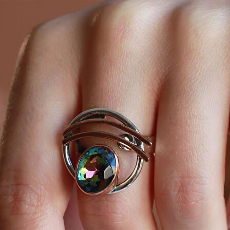 Mistik Topaz Taşlı El İşi Otantık 925 Ayar Gümüş Yüzük