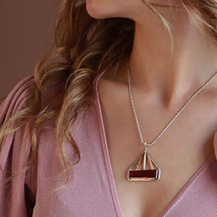 Lal Taşlı El İşli Otantik 925 Ayar Gümüş Kolye