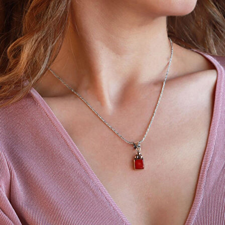 Mercan Taşlı El İşi Otantik 925 Ayar Gümüş Kolye