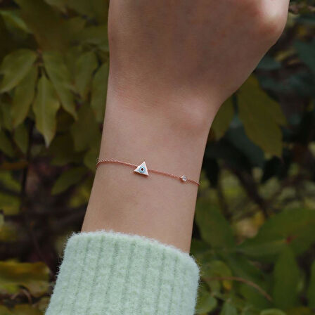 Üçgen Figürlü Zirkon Taşlı Mine İşli Rose Gold Kaplama Gümüş Set