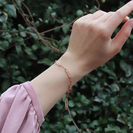 Rose Gold Kaplama Trend Geçme Zincir Gümüş Set