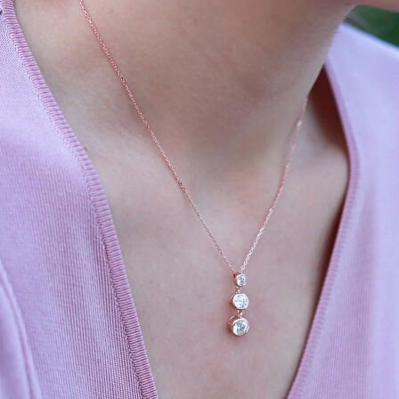 3'lü Sıra Zirkon Taşlı Rose Gold Kaplama Gümüş Set