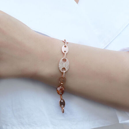 Düğme Modeli Zirkon Taşlı Rose Gold Kaplama Gümüş Set