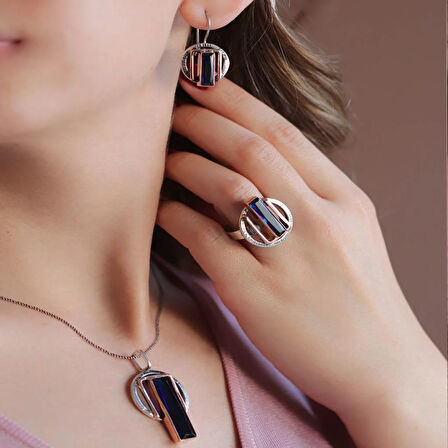 Kök Safir Taşlı 925 Ayar Gümüş Otantik Tasarım Set