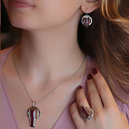 Lal Taşlı 925 Ayar Gümüş Otantik Tasarım Set