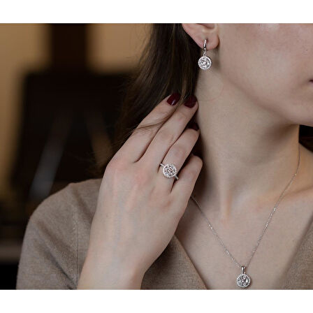 Zirkon Taşlı Pırlanta Modeli Gümüş Set