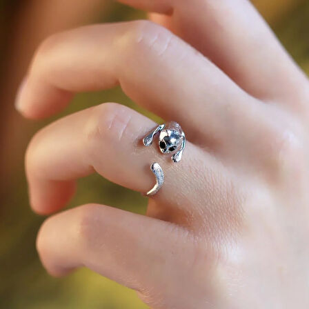 Siyah Gözlü Gümüş Kedi Yüzük