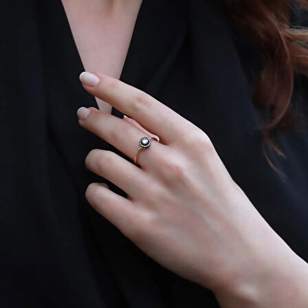 Elmas Montür Yuvarlak Gold Kaplama Gümüş Yüzük