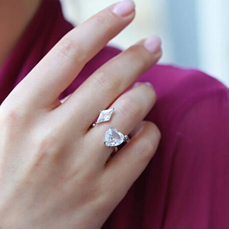 Kalp Karo Ayarlanabilir Gümüş Yüzük