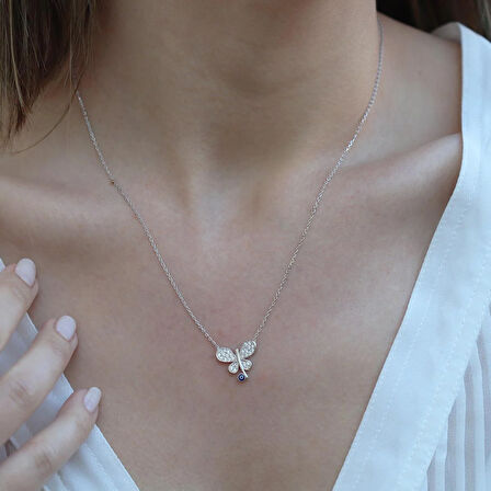 Nazar Boncuk Detaylı Kelebek Gümüş Kolye