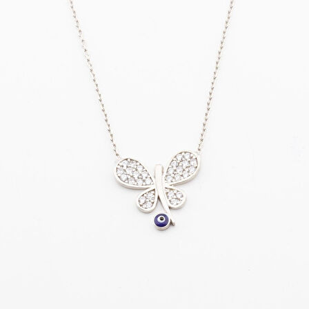 Nazar Boncuk Detaylı Kelebek Gümüş Kolye